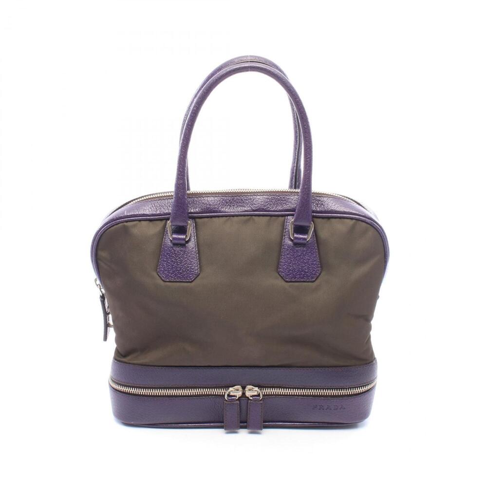 Prada handbag, nylon and leather, women's, khaki/purple, B11228
